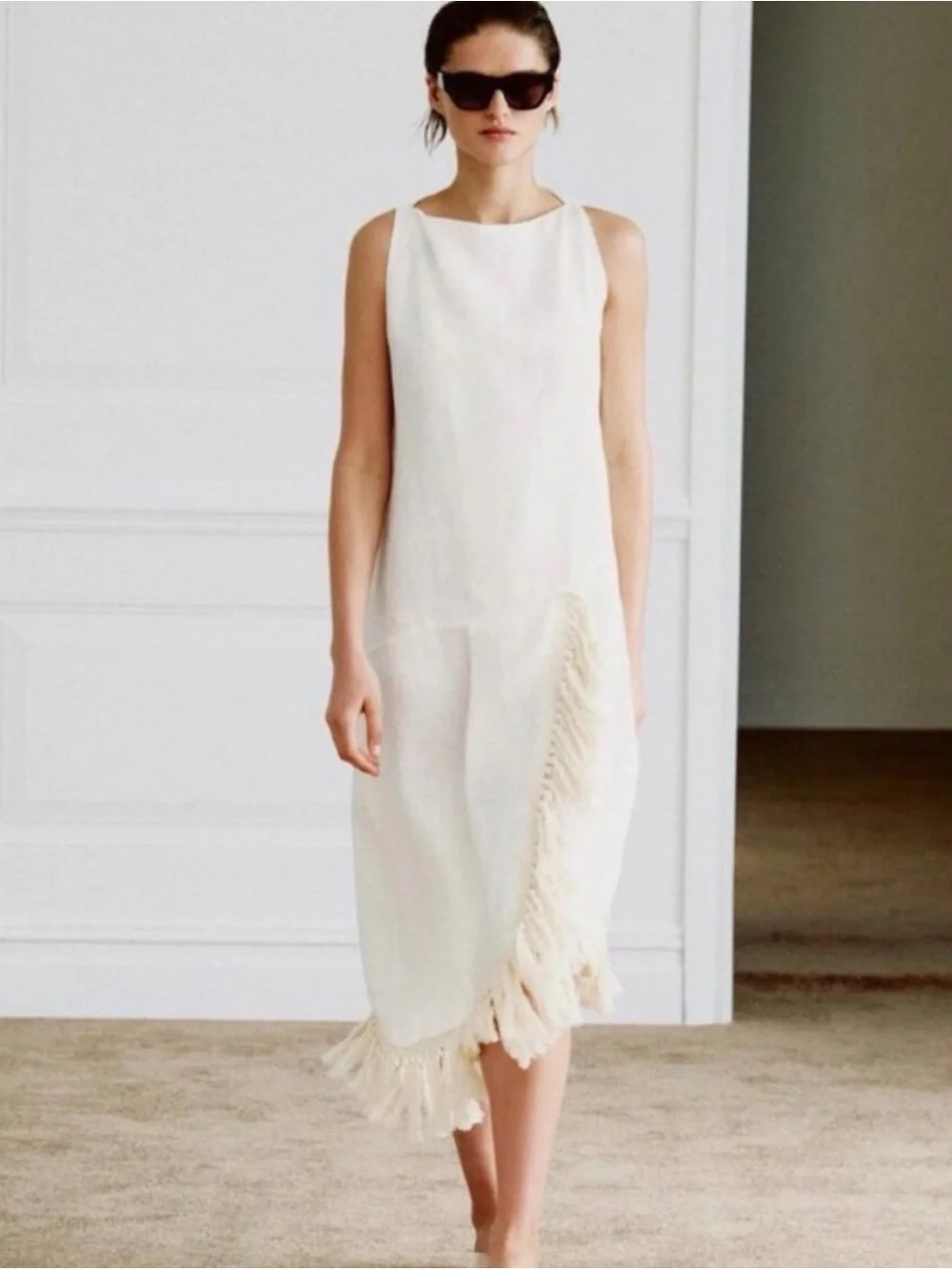 ZARA COLLECTION 100% LINEN FRINGED DRESS